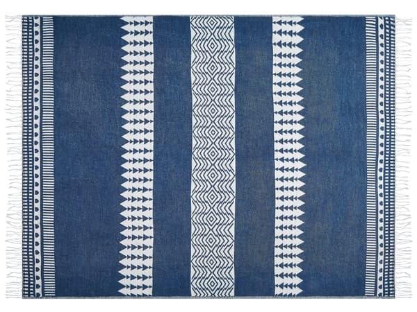 Plaid Blå Akryl og Polyester 130 x 170 Dekorativ Blød Stribet Slumretæppe med Frynser Kvaster til Sofaen Sengen Tilbehør Sengetæppe