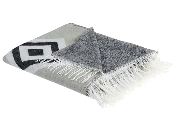 Plaid Sort Grå Akryl og Polyester 130 x 170 Dekorativ Blød Slumretæppe med Frynser Kvaster til Sofaen Sengen Tilbehør Sengetæppe Indendørs