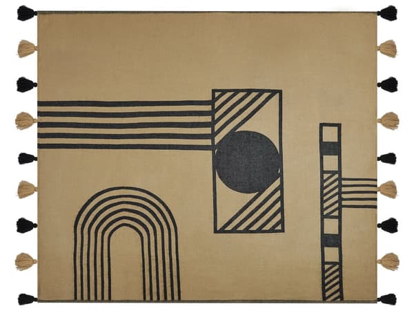 Viltti beige musta 130 x 170 cm akryyli polyesteri abstrakti kuvio tupsut moderni