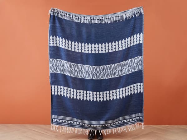 Filt Blågrön Akryl och Polyester 130 x 170 cm Sängkast Geometriskt Mönster Fransar Sovrum Vardagsrum