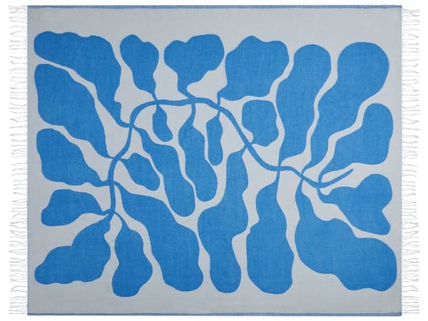Filt Blå Akryl och Polyester 130 x 170 cm Sängkast Blommönster Fransar Sovrum Vardagsrum