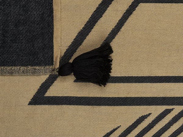 Filt Beige och Svart Akryl och Polyester 130 x 170 cm Sängöverkast Abstrakt Mönster Fransar Sovrum Vardagsrum