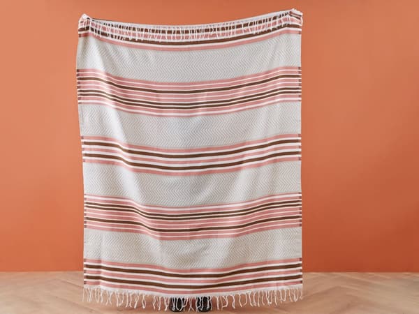 Filt Rosa och Beige Akryl och Polyester 130 x 170 cm Sängkast Geometriskt mönster Fransar Sovrum Vardagsrum
