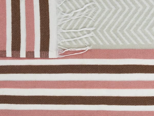 Filt Rosa och Beige Akryl och Polyester 130 x 170 cm Sängkast Geometriskt mönster Fransar Sovrum Vardagsrum