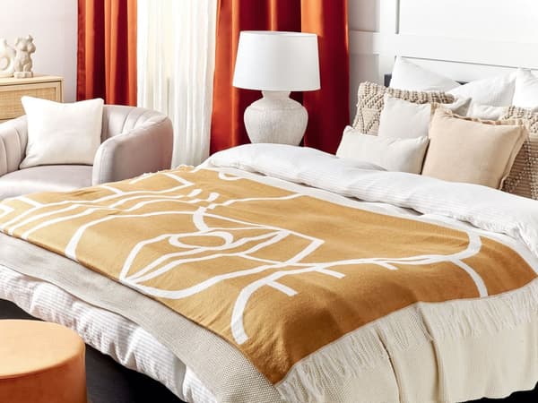 Plaid Tæppe Orange Polyester 130 x 170 cm Moderne Blød Slumretæppe Design med Frynser Abstrakt Mønster Soveværelse Tilbehør