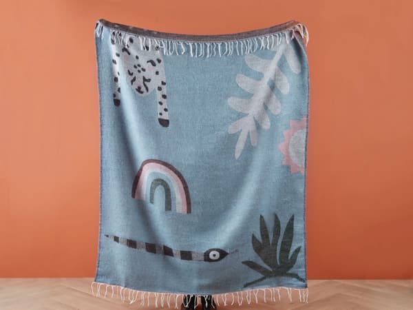 Filt Blå Polyester- och Akrylblandning 130 x 170 cm Dekorativ Pläd Djur Omvänt Mönster