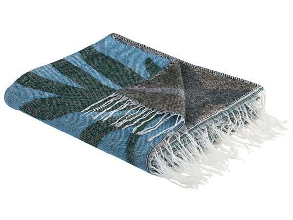 Filt Blå Polyester- och Akrylblandning 130 x 170 cm Dekorativ Pläd Djur Omvänt Mönster