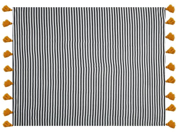 Filt Svart och Vit Polyester och Akrylblandning 130 x 170 cm Dekorativ Randig Dubbelsidigt Mönster