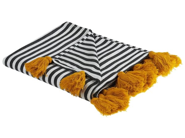Filt Svart och Vit Polyester och Akrylblandning 130 x 170 cm Dekorativ Randig Dubbelsidigt Mönster