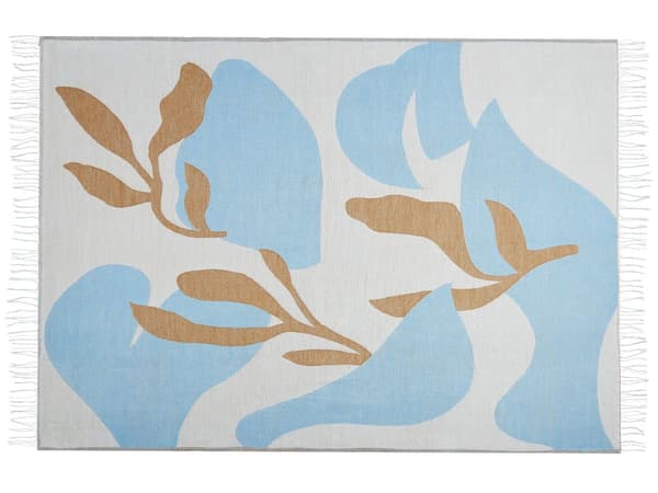 Plaid Tæppe Beige Blå Akryl Polyester 130 x 170 cm Moderne Slumretæppe til Seng Sofa Tilbehør Stue Soveværelse Indretning Blomster Mønster
