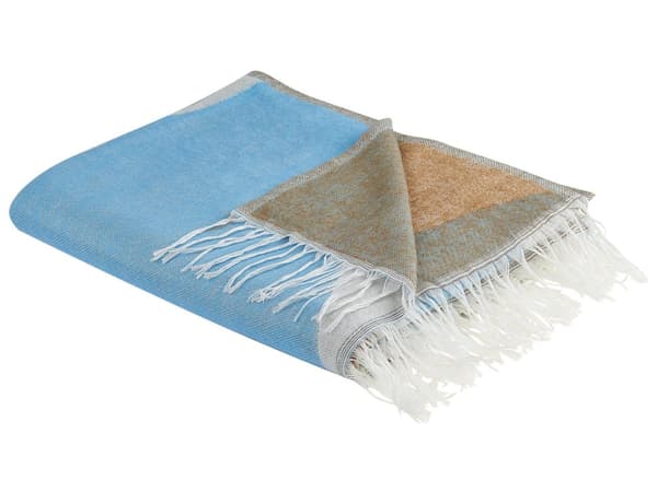 Plaid Tæppe Beige Blå Akryl Polyester 130 x 170 cm Moderne Slumretæppe til Seng Sofa Tilbehør Stue Soveværelse Indretning Blomster Mønster