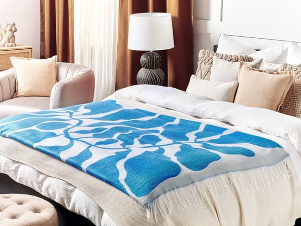 Pledd Blå Akryl Polyester 130 x 170 cm Frynser Blomstermønster Sengeteppe Dekorativt Stue Soverom