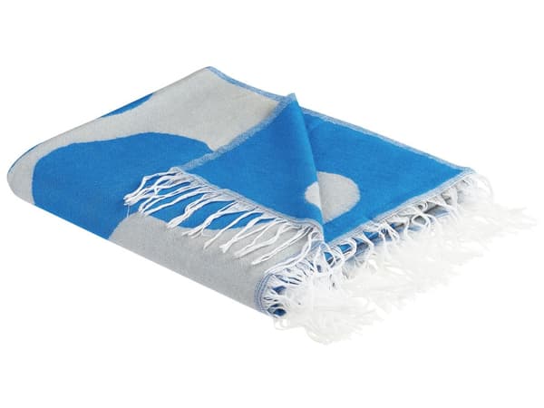 Pledd Blå Akryl Polyester 130 x 170 cm Frynser Blomstermønster Sengeteppe Dekorativt Stue Soverom