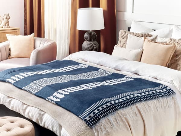 Pledd Blågrønn Akryl Polyester 130 x 170 cm Frynser Geometrisk mønster Sengeteppe Dekorativt Soverom Stue