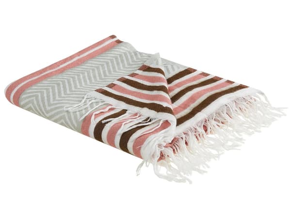 Pledd Rosa Beige Akryl Polyester 130 x 170 cm Frynser Stripete mønster Sengeteppe Dekorativt Soverom Stue
