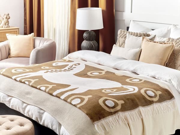 Pledd Brun Akryl Polyester 130 x 170 cm Frynser Hestemotiv Sengeteppe Dekorativt Soverom Stue
