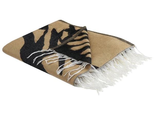 Filt Beige och Svart Polyester och Akrylblandning 130 x 170 cm Dekorativ Abstrakt Mönster Dubbelsidigt Mönster