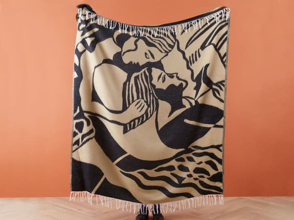 Viltti beige/musta polyesterin ja akryylin sekoitus 130 x 170 cm abstrakti kaksipuolinen