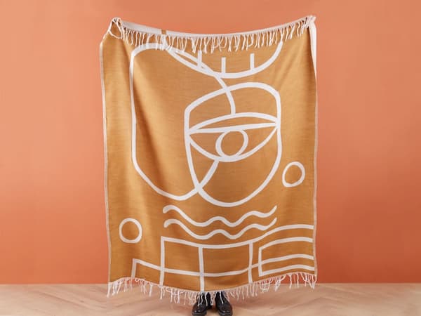 Viltti oranssi polyesterin ja akryylin sekoitus 130 x 170 cm abstrakti kaksipuolinen
