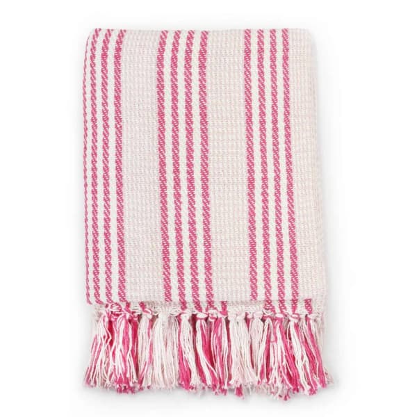 vidaXL Pledd bomull stripetmønster 220x250 cm rosa og hvit