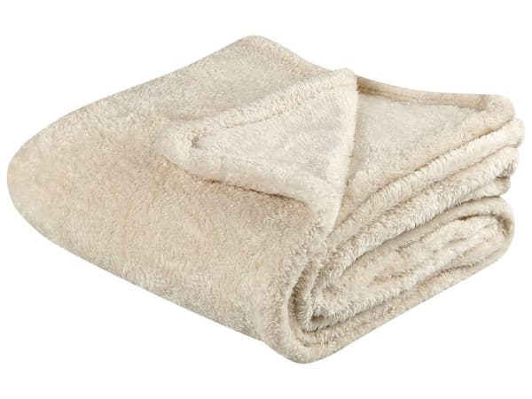 Filt Beige Fuskpäls 125 x 150 cm Teddybjörn Mjuk Fluffig Dekorativt Överkast Hemtillbehör
