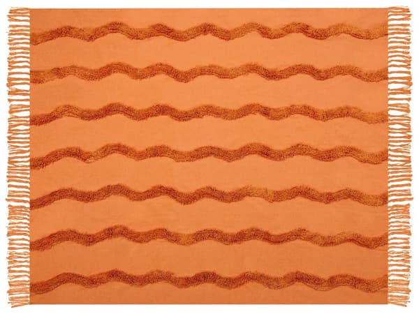 Filt Orange Bomull 125 x 150 cm Geometriskt Mönster Stickad Överkast Boho Stil Vardagsrum Sovrum
