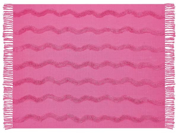 Filt Rosa Bomull 125 x 150 cm Geometriskt Mönster Stickad Överkast Boho Stil Vardagsrum Sovrum