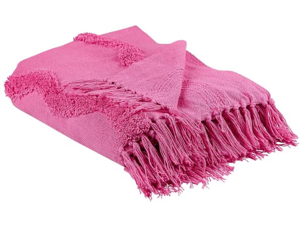 Plaid Lyserød Bomuld 125 x 150 cm Blød Hyggetæppe til Sofa Moderne Bølge Mønster Varm Bomuldstæppe Design Skandinavisk Senge Plaid