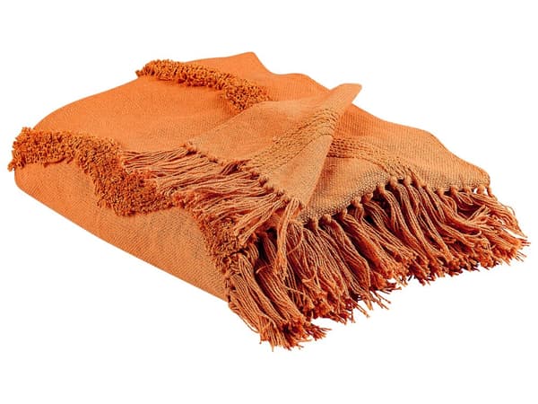 Plaid Orange Bomuld 125 x 150 cm Blød Hyggetæppe til Sofa Moderne Bølge Mønster Varm Bomuldstæppe Design Skandinavisk Senge Plaid