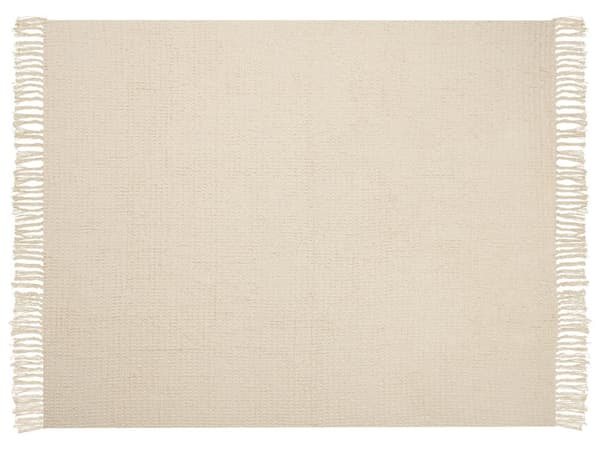 Viltti beige puuvilla 125 x 150 cm vohvelikuviolla ja hapsuilla boho-tyyli