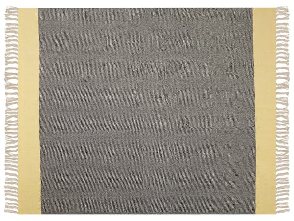 Viltti harmaa/keltainen puuvilla 125 x 150 cm raidallinen hapsuilla perinteinen tyyli