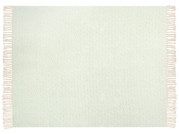 Huopa vihreä beige 125 x 150 cm puuvilla tupsut geometrinen kuvio viltti boho