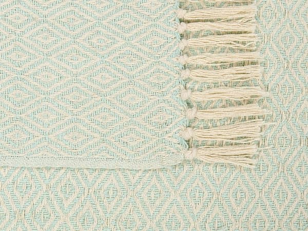 Huopa vihreä beige 125 x 150 cm puuvilla tupsut geometrinen kuvio viltti boho