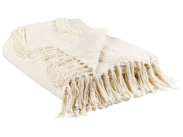 Viltti beige puuvilla 125 x 150 cm geometrinen aaltokuvio hapsuilla boho-tyyli