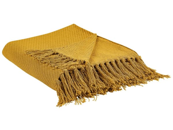 Filt Senapsgul Bomull 125 x 150 cm Sängöverkast Traditionell Vardagsrum Sovrum
