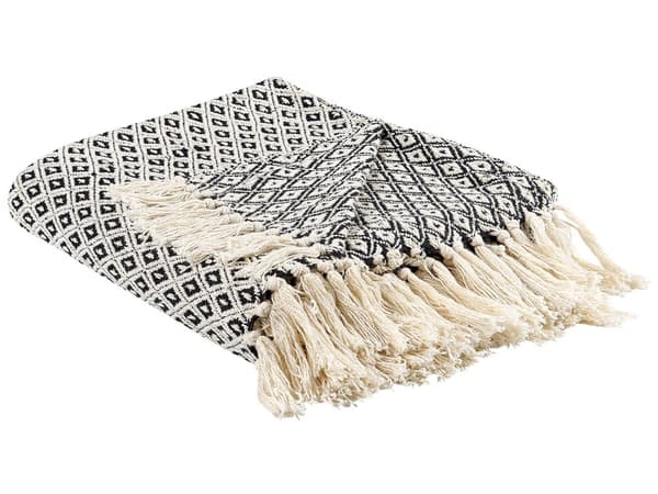 Pledd Svart Hvit Bomull 125 x 150 cm Frynser Geometrisk mønster Moderne Sengeteppe Dekorasjon Tekstil Tilbehør Stue Soverom