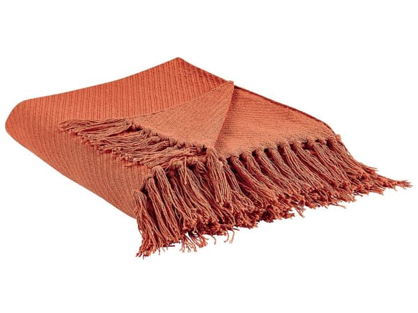 Pledd Rød Bomull 125 x 150 cm Frynser Tradisjonelt Sengeteppe Dekorasjon Tekstil Tilbehør Stue Soverom