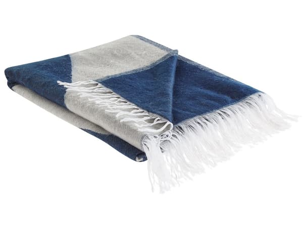 Pläd Beige och Blå Polyester och Akrylblandning 130 x 170 cm Dekorativ Filt Kvinna Kvinnomotiv