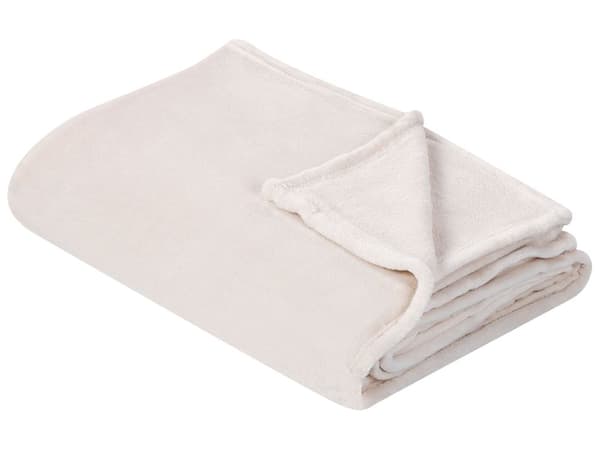 Pläd Off-White Polyester 200 x 220 cm Mjuk Sängöverkast Hemtillbehör Modern Design