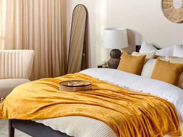 Pledd Oransje Polyester 200 x 220 cm Mykt Moderne design Sengeteppe Dekorativt Tilbehør Tekstiler Soverom Stue