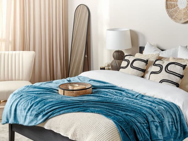 Pledd Blå Polyester 200 x 220 cm Mykt Moderne design Sengeteppe Dekorativt Tilbehør Tekstiler Soverom Stue