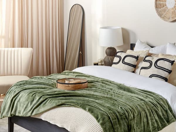 Pledd Grønn Polyester 200 x 220 cm Mykt Moderne design Sengeteppe Dekorativt Tilbehør Tekstiler Soverom Stue