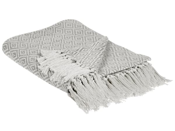 Huopa vaaleanpunainen ruskeanharmaa 125 x 150 cm puuvilla tupsut geometrinen kuvio viltti boho