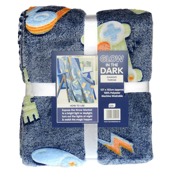 RJM Glow In The Dark Gaming Fleece Blanket Navy One Size