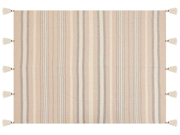 Torkkupeitto beige 130 x 170 cm puuvilla polyesteri raidallinen tupsut käsintehty moderni