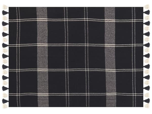 Torkkupeitto musta 130 x 170 cm puuvilla polyesteri ruudullinen käsintehty tupsut moderni