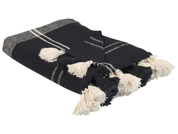 Torkkupeitto musta 130 x 170 cm puuvilla polyesteri ruudullinen käsintehty tupsut moderni