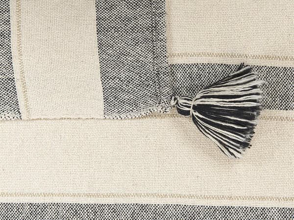 Torkkupeitto beige harmaa 130 x 170 cm puuvilla polyesteri käsintehty tupsut raidallinen boho