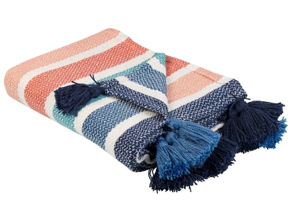 Plaid Multifarvet Polyester 135 x 150 cm Blød Hyggetæppe til Sofa Moderne Stribet Varm Hyggetæppe med Kvaster Design Inspiration Senge Plaid