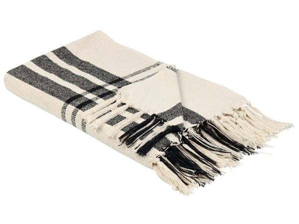 Pledd Off-White Svart Bomull 130 x 170 cm Dekorative dusker Håndlaget